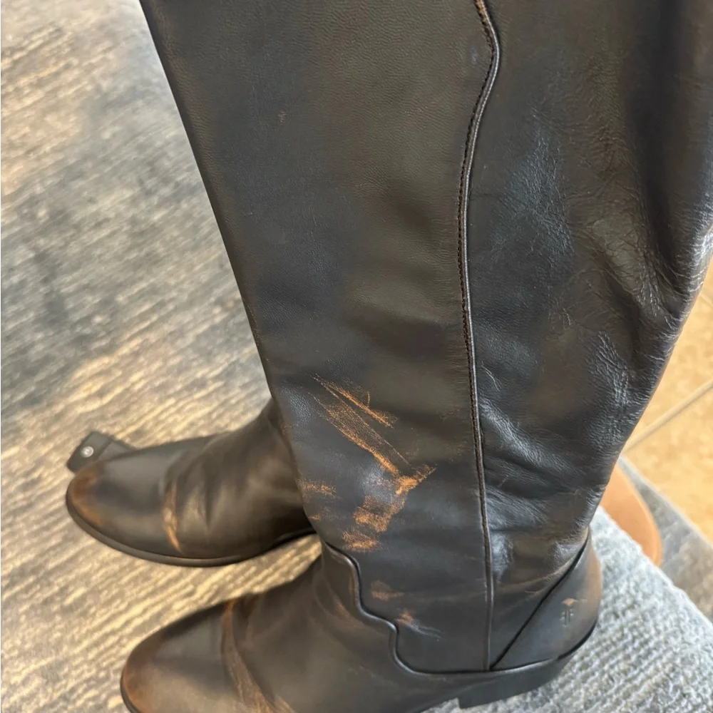 Frye Women’s Carson Black Knee-High Leather Boots “Antiqued Black”EUC 10B - Picture 7 of 13